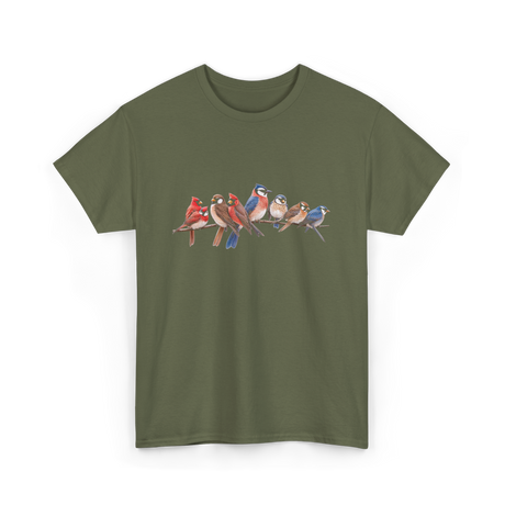 Birds on a Branch Ornithology T-Shirt - Military Green