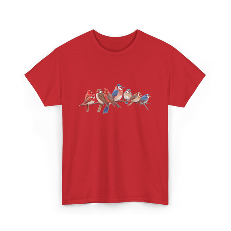 Birds on a Branch Ornithology T-Shirt - Red