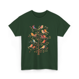 Birds On A Tree Branch Birding T-Shirt - Forest Green