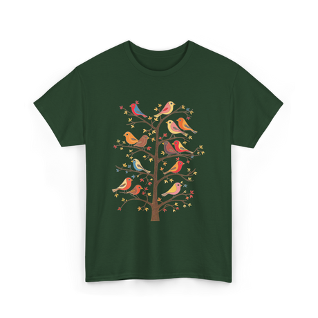 Birds On A Tree Branch Birding T-Shirt - Forest Green