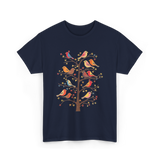 Birds On A Tree Branch Birding T-Shirt - Navy