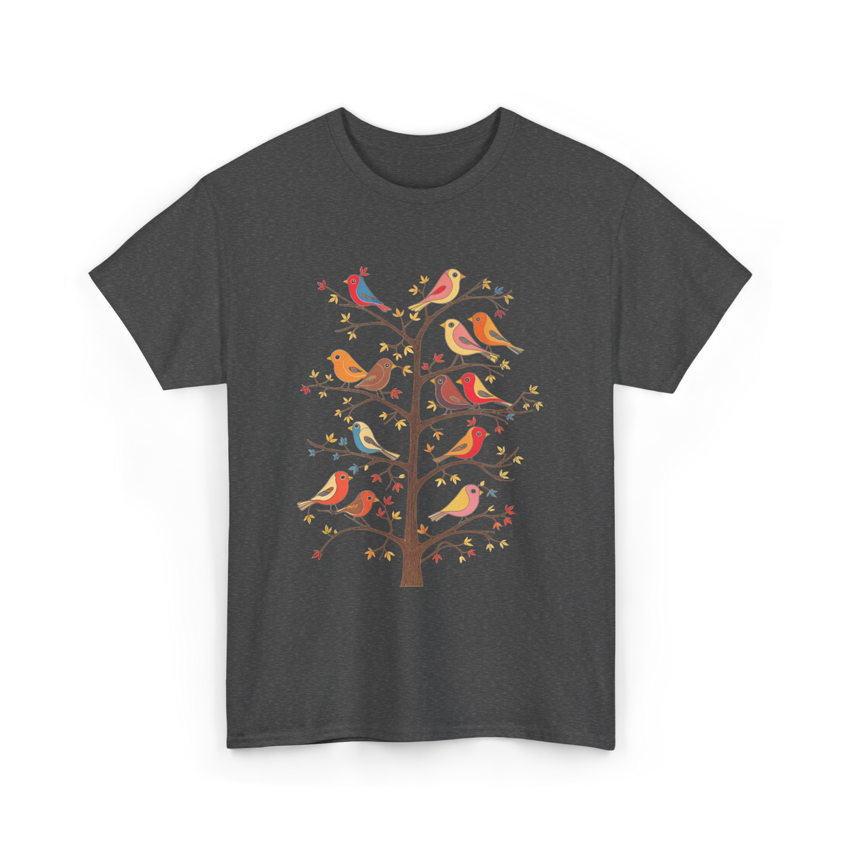 Birds On A Tree Branch Birding T-Shirt - Dark Heather