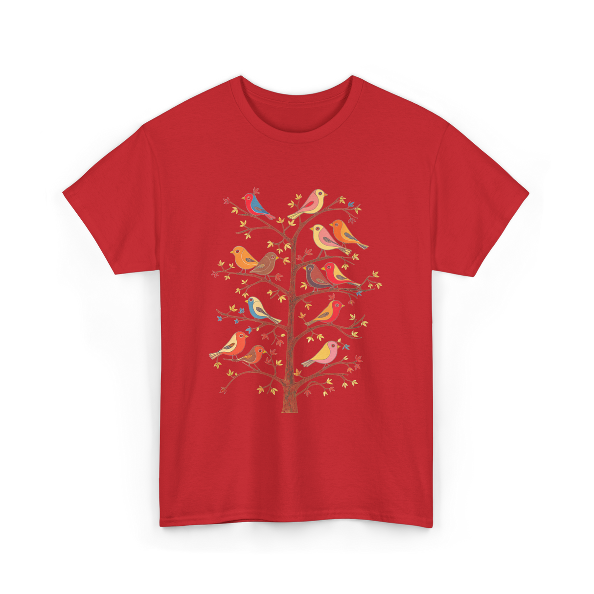 Birds On A Tree Branch Birding T-Shirt - Red