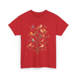 Birds On A Tree Branch Birding T-Shirt - Red