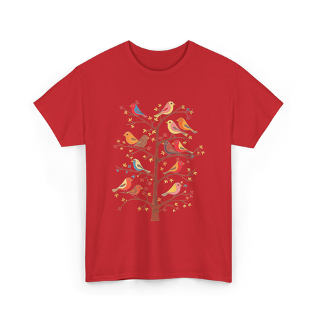 Birds On A Tree Branch Birding T-Shirt - Red