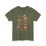 Birds On A Tree Branch Birding T-Shirt - Military Green