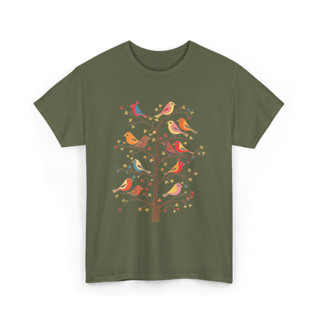 Birds On A Tree Branch Birding T-Shirt - Military Green