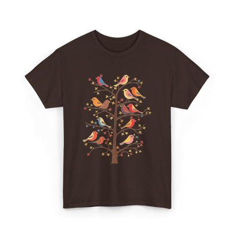 Birds On A Tree Branch Birding T-Shirt - Dark Chocolate