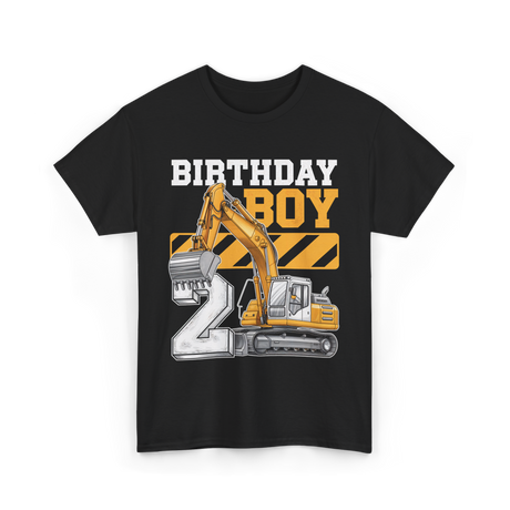 Birthday Boy 2 Excavator Construction T-Shirt - Black