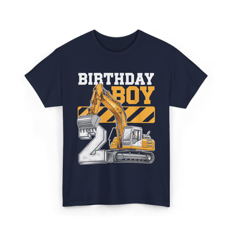 Birthday Boy 2 Excavator Construction T-Shirt - Navy