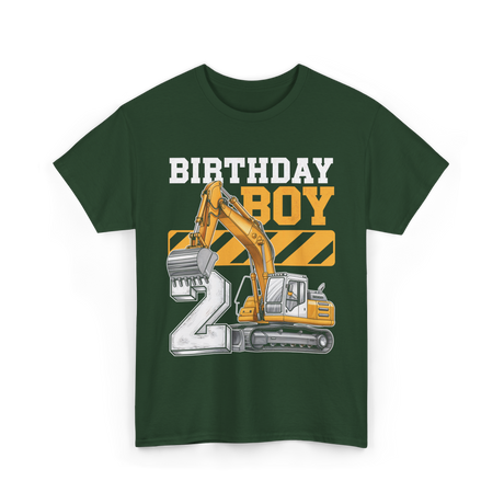 Birthday Boy 2 Excavator Construction T-Shirt - Forest Green