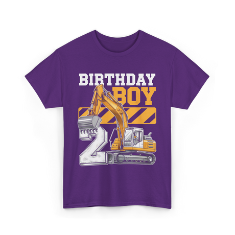 Birthday Boy 2 Excavator Construction T-Shirt - Purple