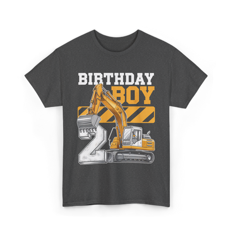 Birthday Boy 2 Excavator Construction T-Shirt - Dark Heather