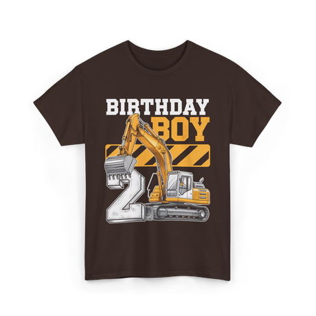 Birthday Boy 2 Excavator Construction T-Shirt - Dark Chocolate