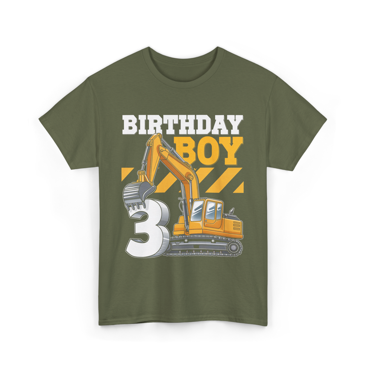 Birthday Boy 3 Excavator T-Shirt - Military Green