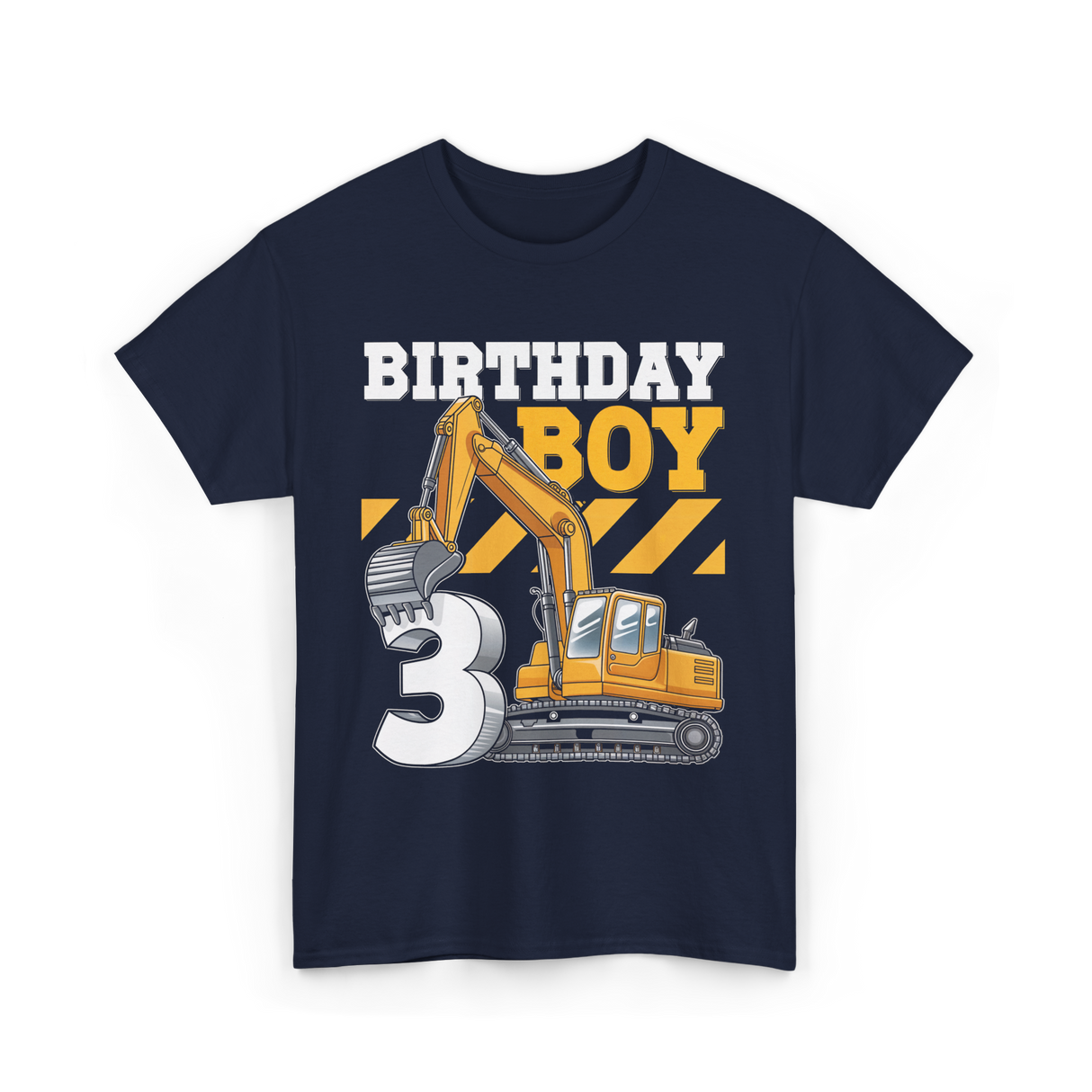 Birthday Boy 3 Excavator T-Shirt - Navy