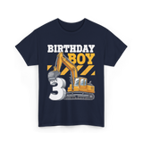 Birthday Boy 3 Excavator T-Shirt - Navy