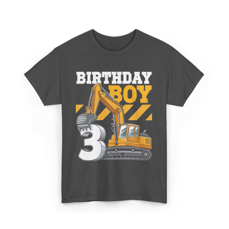 Birthday Boy 3 Excavator T-Shirt - Dark Heather