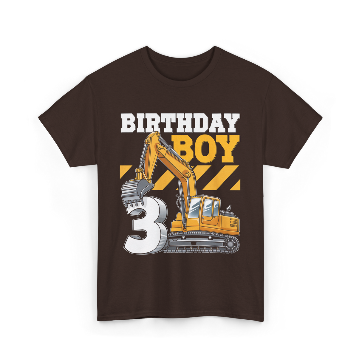 Birthday Boy 3 Excavator T-Shirt - Dark Chocolate