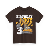 Birthday Boy 3 Excavator T-Shirt - Dark Chocolate