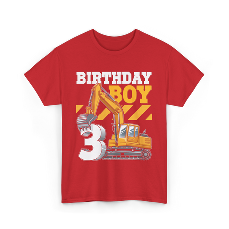 Birthday Boy 3 Excavator T-Shirt - Red