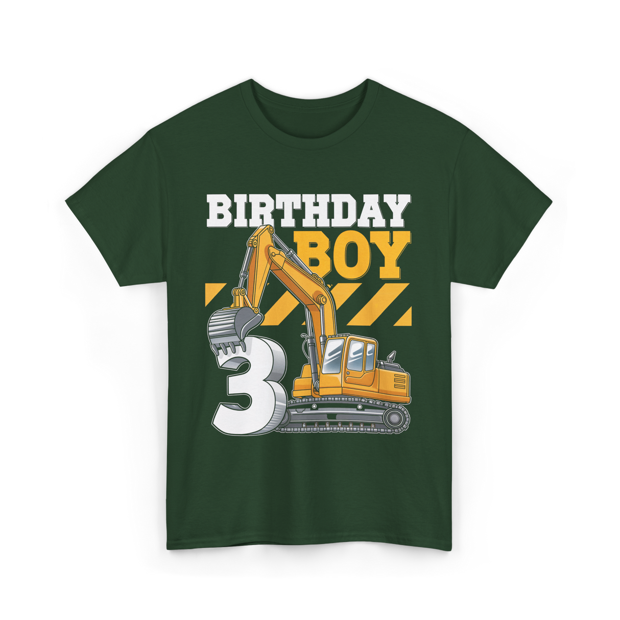 Birthday Boy 3 Excavator T-Shirt - Forest Green