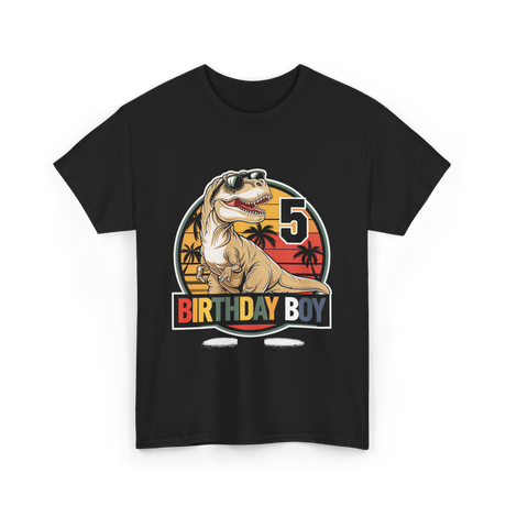 Birthday Boy 5 Dinosaur T-Shirt - Black