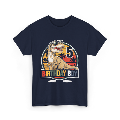 Birthday Boy 5 Dinosaur T-Shirt - Navy