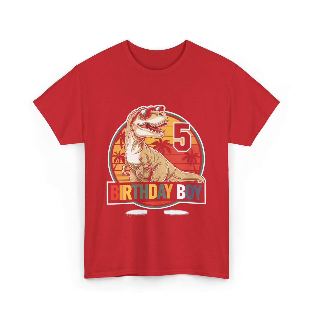 Birthday Boy 5 Dinosaur T-Shirt - Red