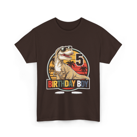 Birthday Boy 5 Dinosaur T-Shirt - Dark Chocolate