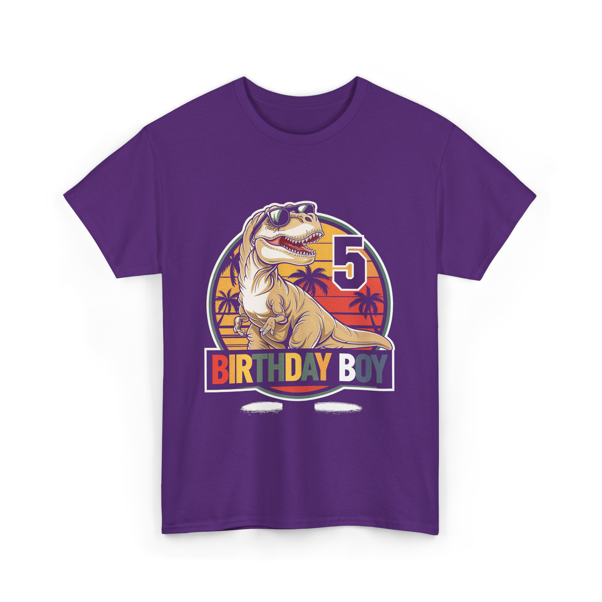 Birthday Boy 5 Dinosaur T-Shirt - Purple