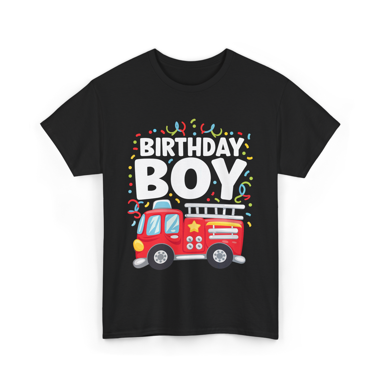 Birthday Boy Fire Truck Kid T-Shirt - Black