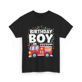 Birthday Boy Fire Truck Kid T-Shirt - Black