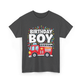 Birthday Boy Fire Truck Kid T-Shirt - Dark Heather