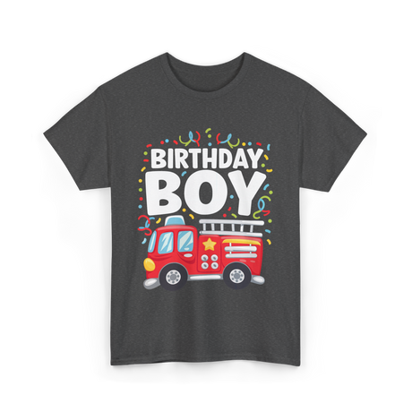 Birthday Boy Fire Truck Kid T-Shirt - Dark Heather