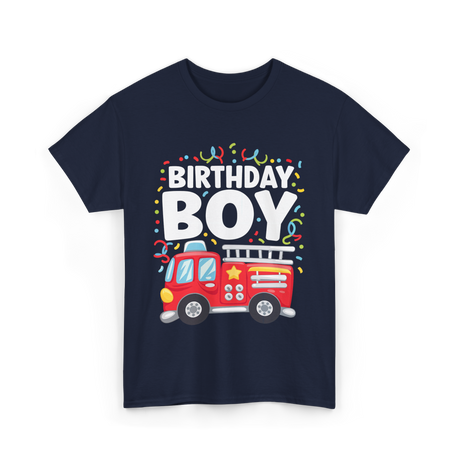 Birthday Boy Fire Truck Kid T-Shirt - Navy