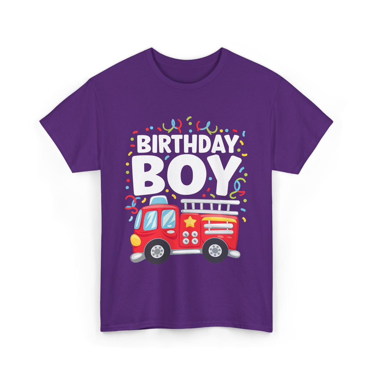 Birthday Boy Fire Truck Kid T-Shirt - Purple