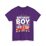 Birthday Boy Fire Truck Kid T-Shirt - Purple