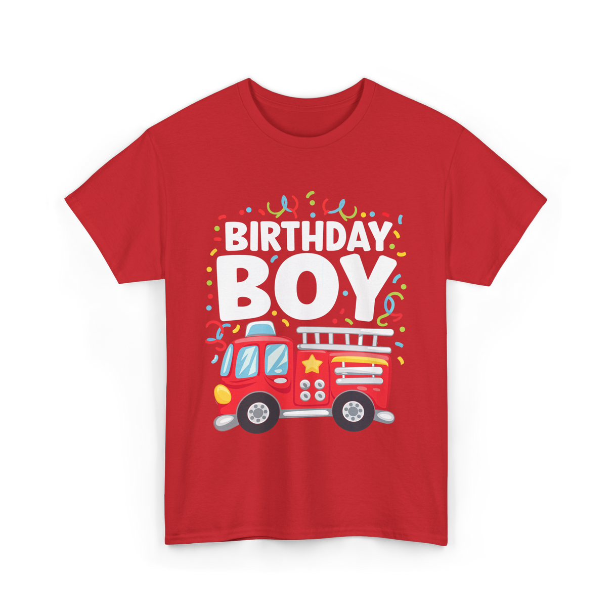 Birthday Boy Fire Truck Kid T-Shirt - Red