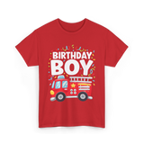 Birthday Boy Fire Truck Kid T-Shirt - Red