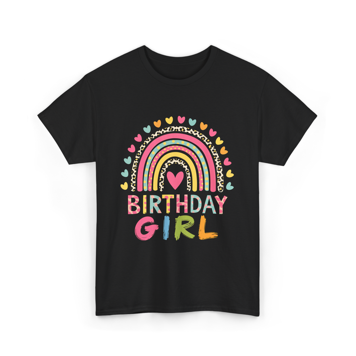 Birthday Girl Rainbow Celebration T-Shirt - Black