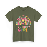 Birthday Girl Rainbow Celebration T-Shirt - Military Green