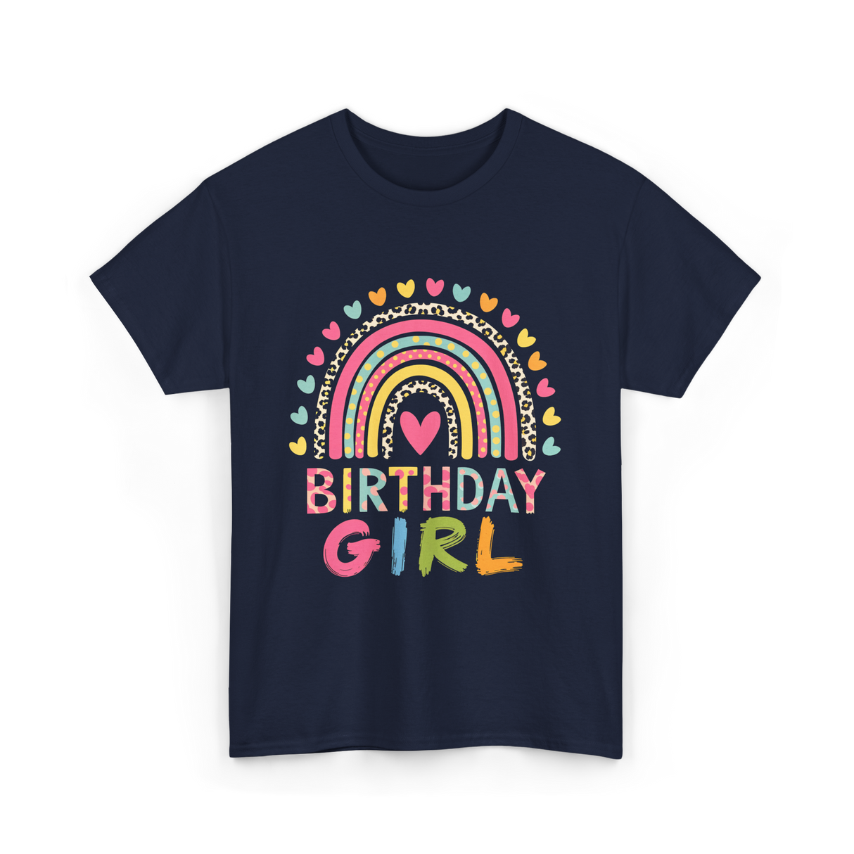 Birthday Girl Rainbow Celebration T-Shirt - Navy