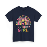 Birthday Girl Rainbow Celebration T-Shirt - Navy