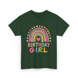 Birthday Girl Rainbow Celebration T-Shirt - Forest Green