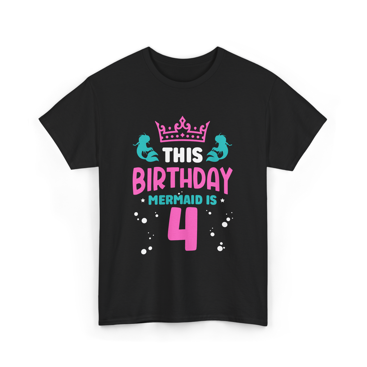 Birthday Mermaid Is 4 Mermaid T-Shirt - Black