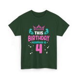 Birthday Mermaid Is 4 Mermaid T-Shirt - Forest Green