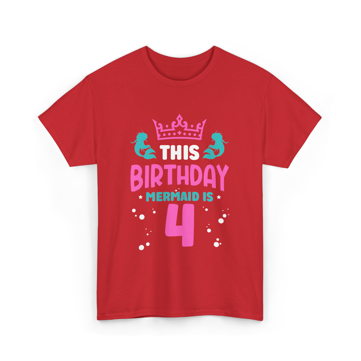 Birthday Mermaid Is 4 Mermaid T-Shirt - Red