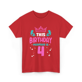 Birthday Mermaid Is 4 Mermaid T-Shirt - Red