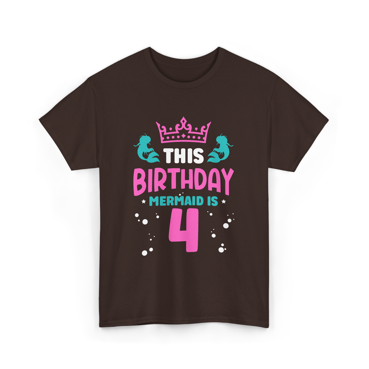 Birthday Mermaid Is 4 Mermaid T-Shirt - Dark Chocolate